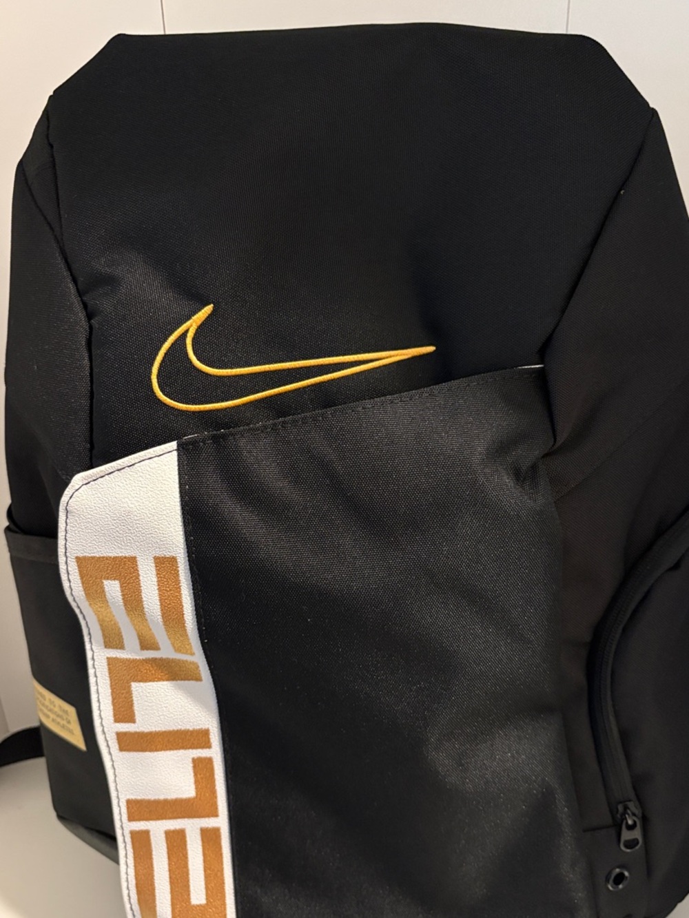 Nike Black Backpack with Gold Swoosh and White ELITE Panel